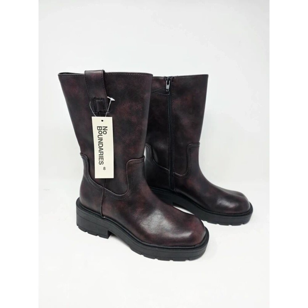 No Boundaries Lug Sole Mid-Calf Zip Boots Chocolate Brown Women's Size 8 NWT